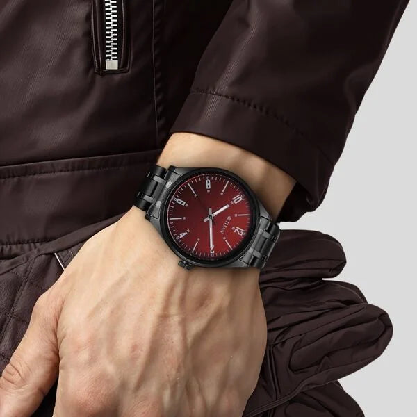 Titan Wrist Wit Quartz Analog Brown Dial Stainless Steel Strap Watch for Men 1802NM02