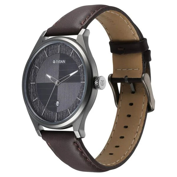 Titan Neo Economy Quartz Analog with Date Grey Dial Brown Leather Strap Watch For Men 1802ql03 - KRISHNA WATCH COMPANY