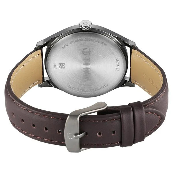 Titan Neo Economy Quartz Analog with Date Grey Dial Brown Leather Strap Watch For Men 1802ql03 - KRISHNA WATCH COMPANY