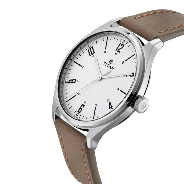 Titan Men's Urban Edge Lustrous Silver Dial Leather Watch 1802sl01 - KRISHNA WATCH COMPANY