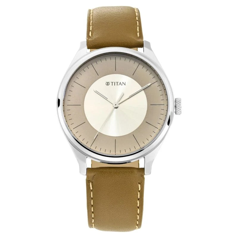 Titan Men's Urban Edge Lustrous Gold Dial Leather Watch - 1802SL09 - KRISHNA WATCH COMPANY