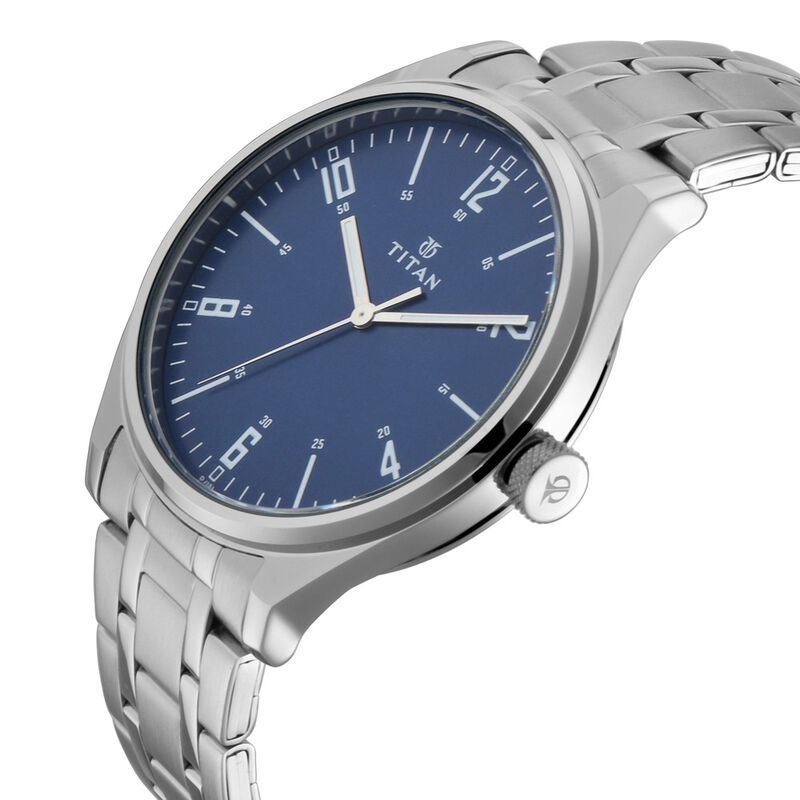 Titan Men's Minimalist Zen Watch: Sleek Metal Strap with Contrast Hands NR1802SM02 - KRISHNA WATCH COMPANY