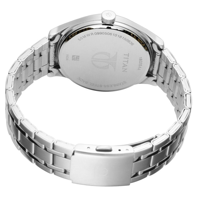 Titan Men's Minimalist Zen Watch: Sleek Metal Strap with Contrast Hands NR1802SM02 - KRISHNA WATCH COMPANY