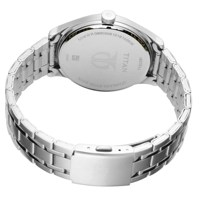 Titan Men's Minimalist Zen Watch: Sleek Metal Strap with Contrast Hands - 1802SM02 - KRISHNA WATCH COMPANY