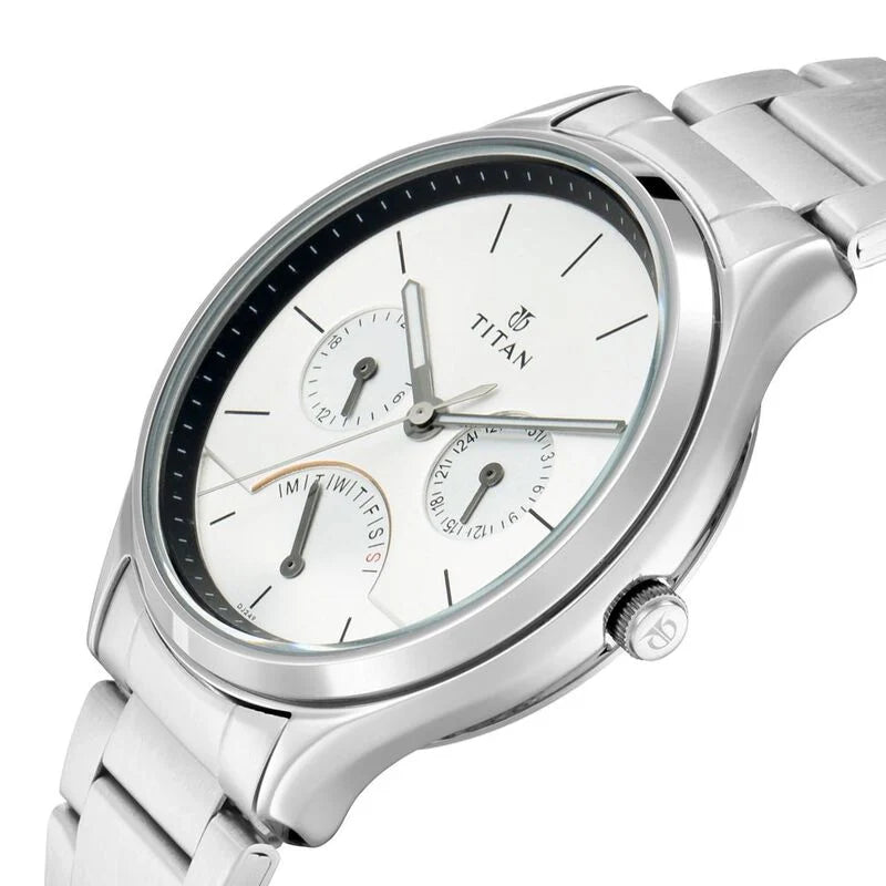 Titan Quartz Multifunction Silver Dial Stainless Steel Strap Watch for Men 1803SM01 - KRISHNA WATCH COMPANY