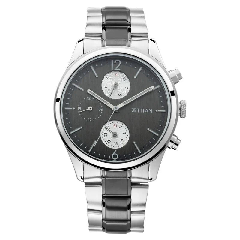Titan Men's Metropolitan Charm: Men's Multifunctional Anthra Watch with Metallic Accents - 1805KM02 - KRISHNA WATCH COMPANY