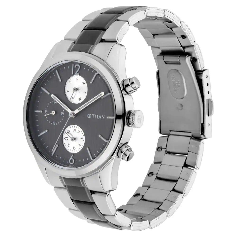 Titan Workwear Watch with Anthracite Dial & Metal Strap NP1805KM02 (DK746) - KRISHNA WATCH COMPANY