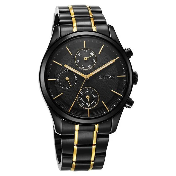 Titan Quartz Analog with Day and Date Black Dial Watch for Men - 1805KM06