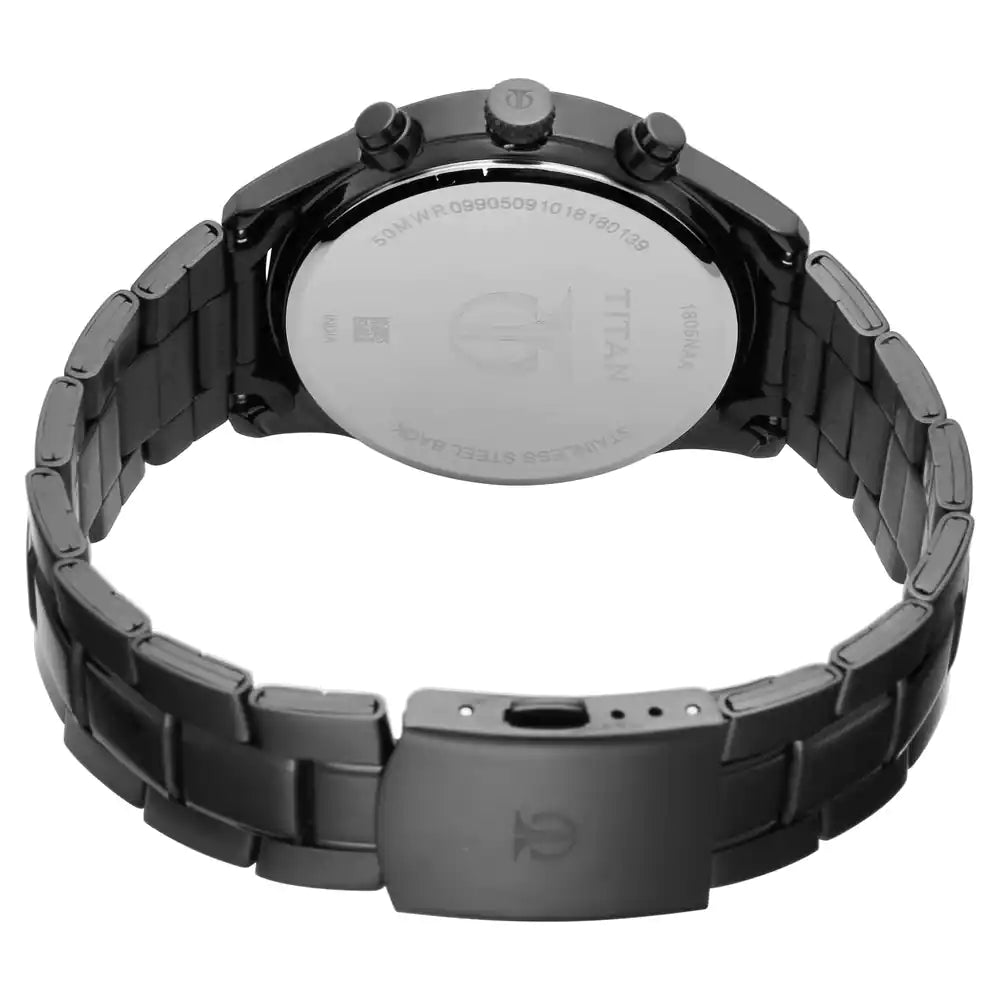 Titan Workwear Watch with Black Dial & Black Metal Strap - 1805NM01 - KRISHNA WATCH COMPANY