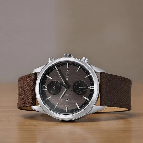 Titan Wrist Wit Quartz Analog with Day and Date Brown Dial Leather Strap Watch for Men 1805SL12 - KRISHNA WATCH COMPANY