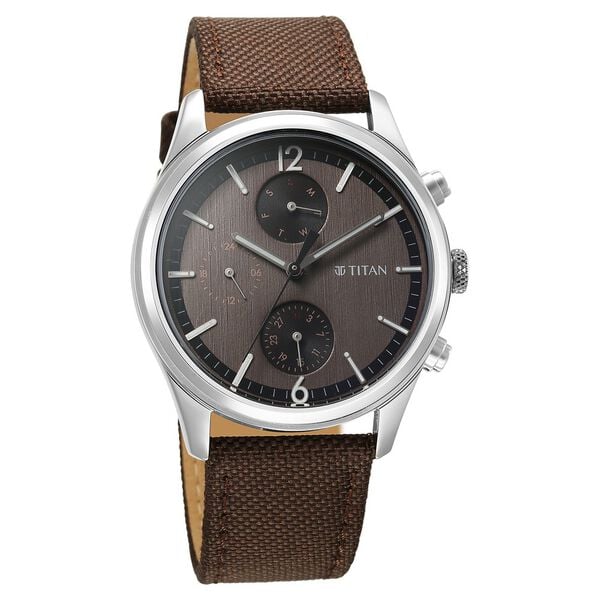 Titan Wrist Wit Quartz Analog with Day and Date Brown Dial Leather Strap Watch for Men 1805SL12 - KRISHNA WATCH COMPANY