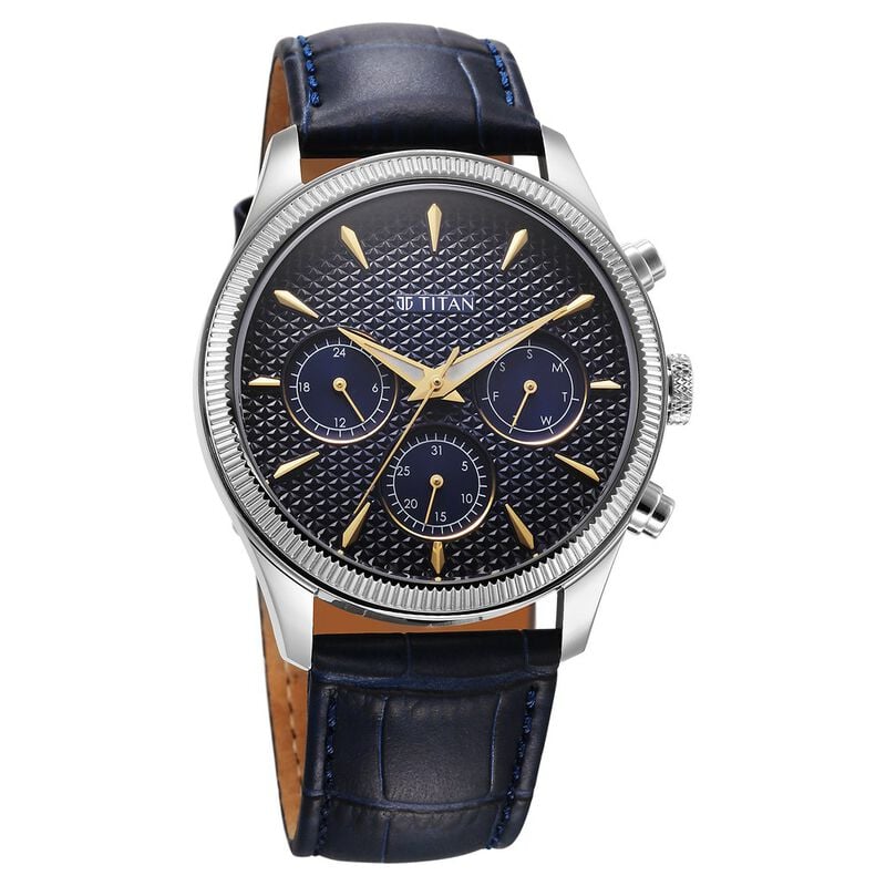 Titan Regalia Opulent Quartz Analog with Day and Date Blue Dial Blue Leather Strap Watch for Men 1805SL13 - KRISHNA WATCH COMPANY