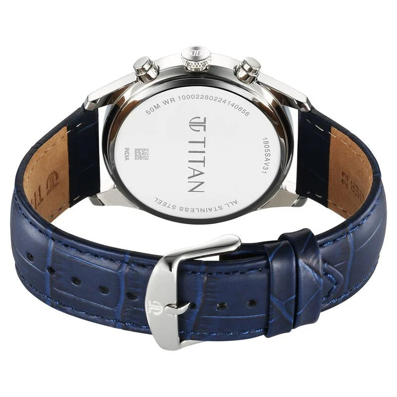 Titan Regalia Opulent Quartz Analog with Day and Date Blue Dial Blue Leather Strap Watch for Men 1805SL13 - KRISHNA WATCH COMPANY