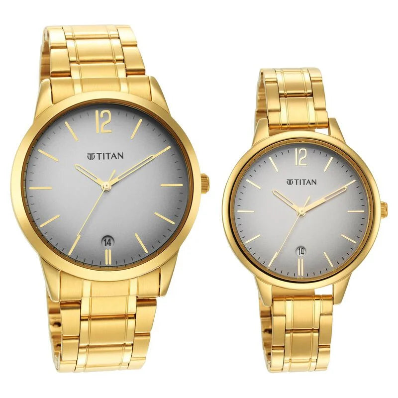 Titan Bandhan Grey Dial Analog Stainless Steel Strap Watch for Couple 18062617YM01P
