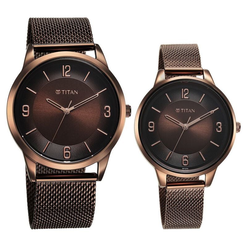 Titan Bandhan Quartz Analog Brown Dial Stainless Steel Strap Watch for Couple 18062648QM01P - KRISHNA WATCH COMPANY