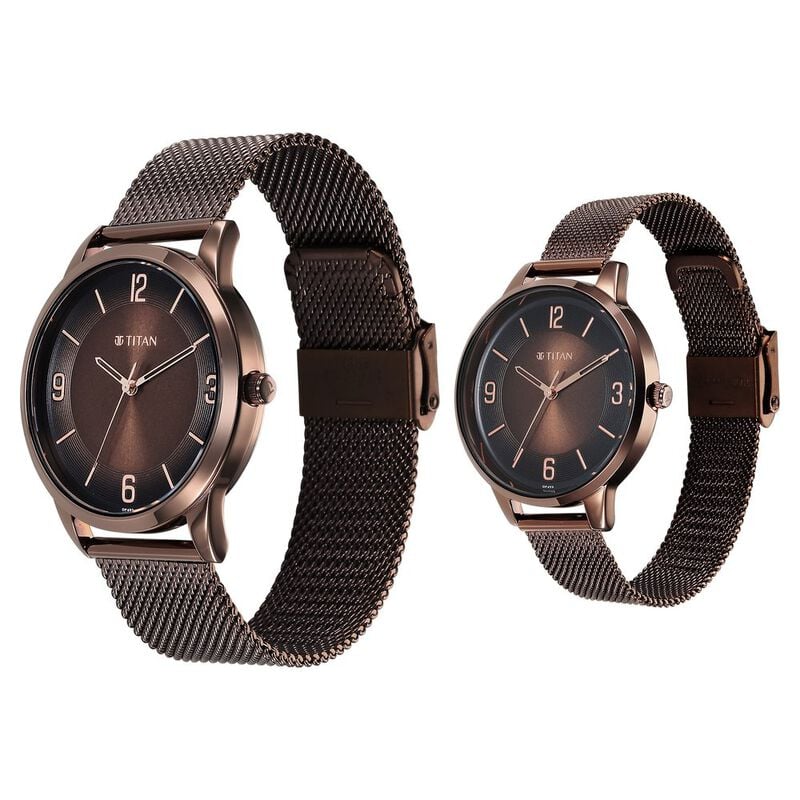 Titan Bandhan Quartz Analog Brown Dial Stainless Steel Strap Watch for Couple 18062648QM01P - KRISHNA WATCH COMPANY