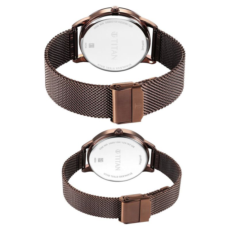 Titan Bandhan Quartz Analog Brown Dial Stainless Steel Strap Watch for Couple 18062648QM01P - KRISHNA WATCH COMPANY