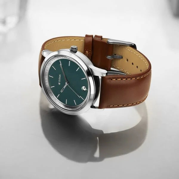Titan Wrist Wit Quartz Analog with Date Blue Dial Leather Strap Watch for Men 1806SL12 - KRISHNA WATCH COMPANY