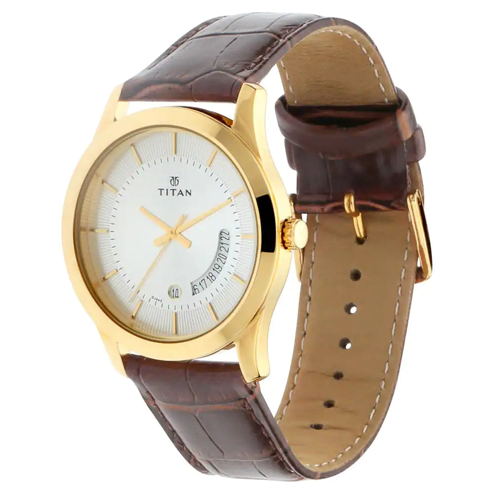 TITAN Silver Dial Leather Strap Watch 1823YL01 - KRISHNA WATCH COMPANY