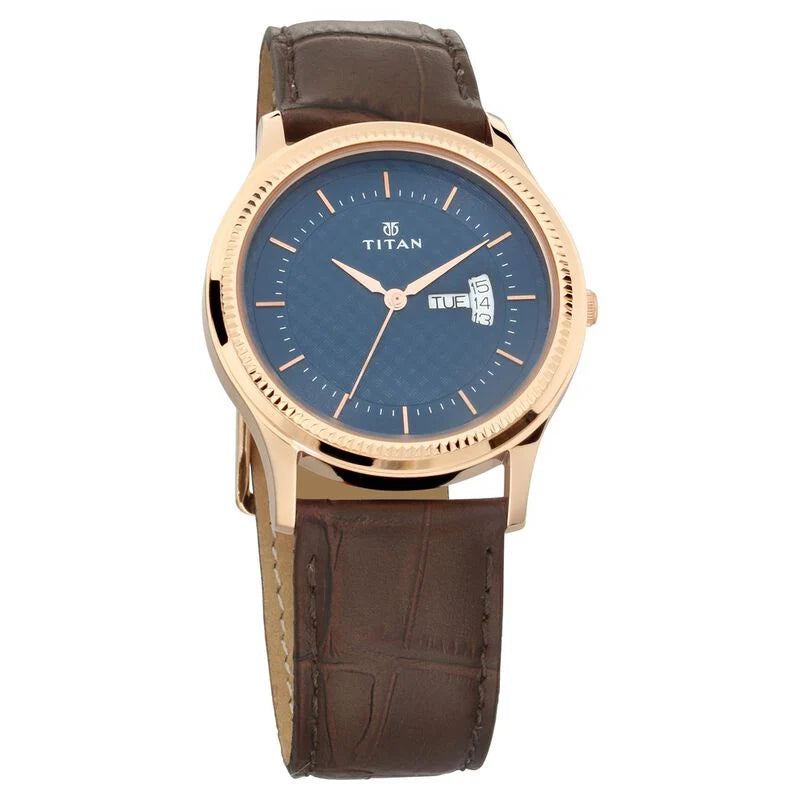 Titan Analog Blue Dial Day Date Leather Strap watch for Men 1824WL01 - KRISHNA WATCH COMPANY