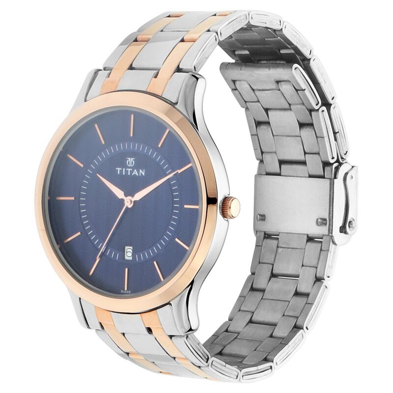 Titan Quartz Analog with Date Blue Dial Stainless Steel Strap Watch for Men NR1825KM01 - KRISHNA WATCH COMPANY