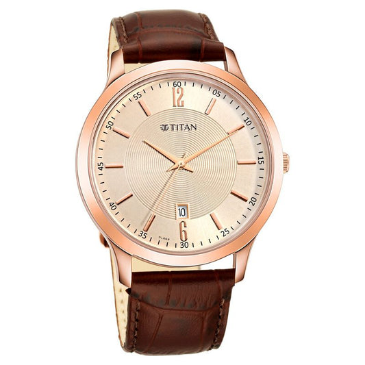 Titan Rose Gold Dial Analog with Date Leather Strap watch for Men NR1825WL02