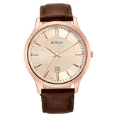 TITAN Rose Gold Dial Leather Strap Watch 1825WL02