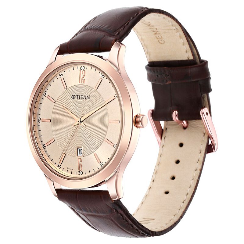 Titan Rose Gold Dial Analog with Date Leather Strap watch for Men NR1825WL02 - KRISHNA WATCH COMPANY