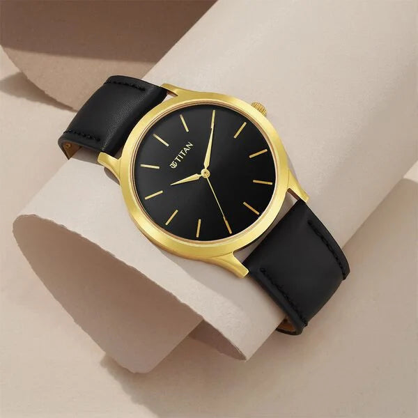 TITAN Karishma Radiance Black Dial Analog Watch for Men 1825YL03 - KRISHNA WATCH COMPANY