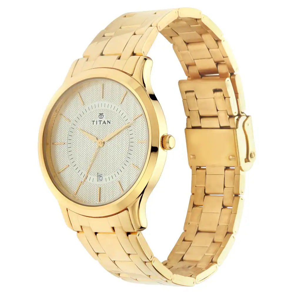 Titan Champagne Dial Stainless Steel Strap Watch NP1825YM01 - KRISHNA WATCH COMPANY