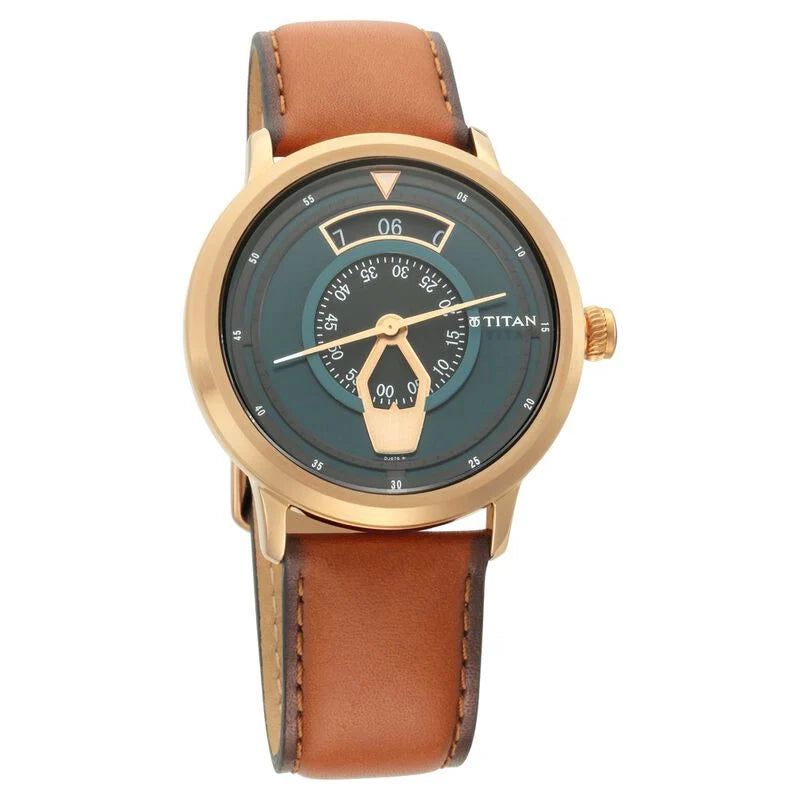 Titan Maritime Green Dial Analog Leather Strap watch for Men 1828QL01