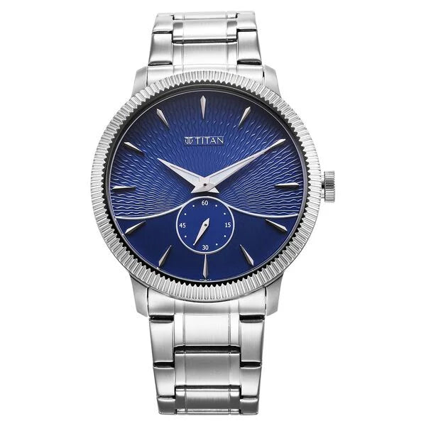 Titan Regalia Opulent Quartz Analog Blue Dial Silver Stainless Steel Strap Watch for Men 1828sm02 - KRISHNA WATCH COMPANY