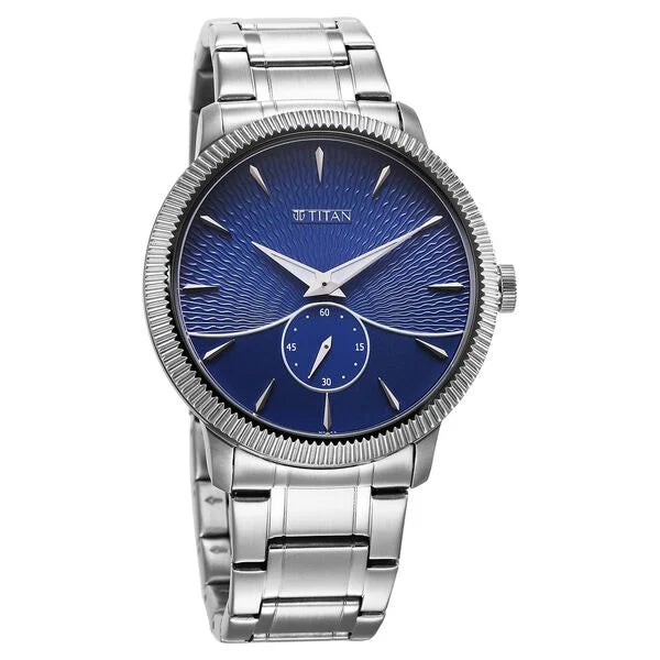 Titan Regalia Opulent Quartz Analog Blue Dial Silver Stainless Steel Strap Watch for Men 1828sm02 - KRISHNA WATCH COMPANY