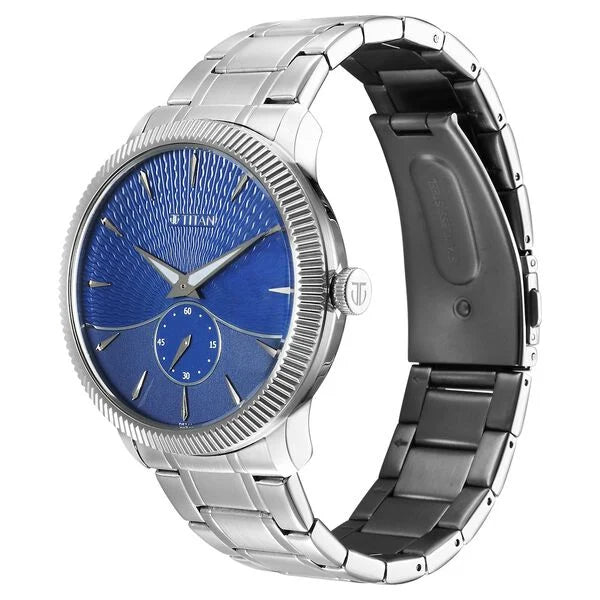 Titan Regalia Opulent Quartz Analog Blue Dial Silver Stainless Steel Strap Watch for Men 1828sm02 - KRISHNA WATCH COMPANY
