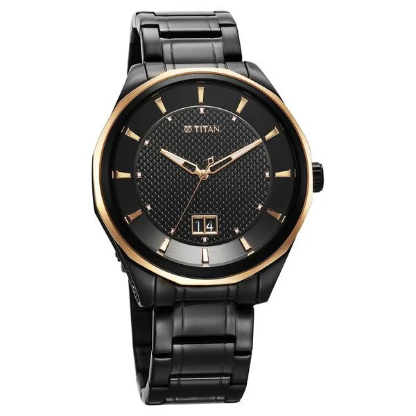 Titan Regalia Opulent Quartz Analog with Date Black Dial Black Stainless Steel Strap Watch for Men 1829km04 - KRISHNA WATCH COMPANY