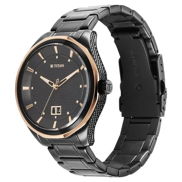 Titan Regalia Opulent Quartz Analog with Date Black Dial Black Stainless Steel Strap Watch for Men 1829km04 - KRISHNA WATCH COMPANY