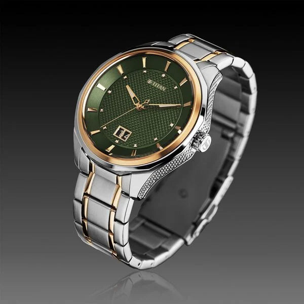 Titan Regalia Opulent Quartz Analog with Date Green Dial For Men - 1829KM06 - KRISHNA WATCH COMPANY