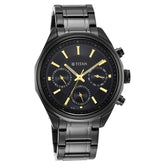 Titan Quartz Multifunction Black Dial Stainless Steel Strap Watch for Men 1829NM02
