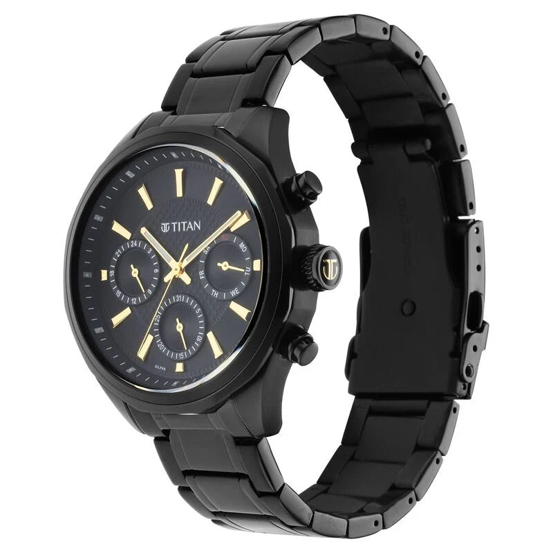 Titan Quartz Multifunction Black Dial Stainless Steel Strap Watch for Men 1829NM02 - KRISHNA WATCH COMPANY