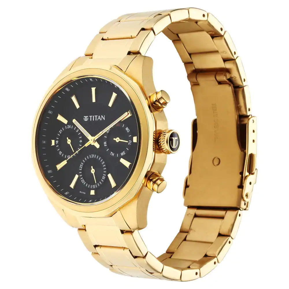 Titan Regalia Opulent Black Dial Silver Stainless Steel Strap Watch NP1829YM01 - KRISHNA WATCH COMPANY