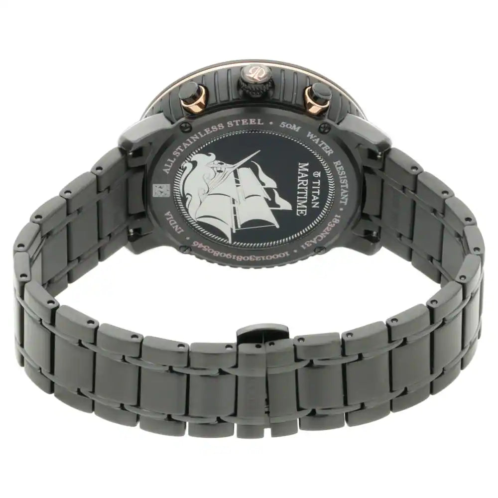 Titan Caravel from Maritime - Chronograph Watch with Tungsten bezel ring 1832KM01 - KRISHNA WATCH COMPANY