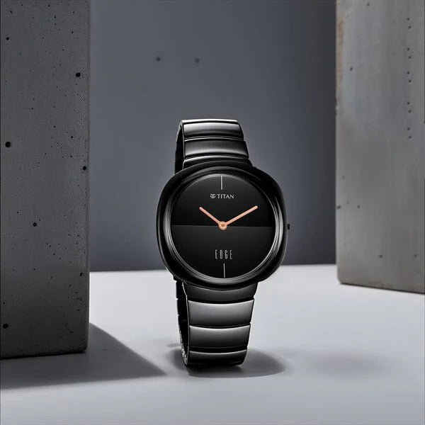 Titan Edge Squircle Black Dial Ceramic Strap Watch 1841NC01 - KRISHNA WATCH COMPANY