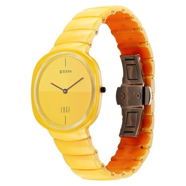 Titan Squircle Camo Quartz Analog Yellow Dial Ceramic Strap Watch For Unisex 1841qc08 - KRISHNA WATCH COMPANY