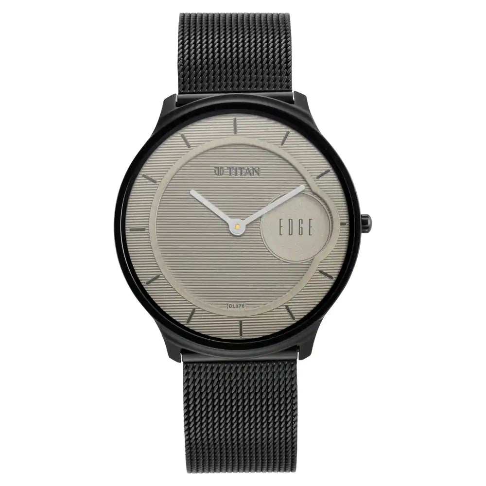 Titan Edge Baseline Watch with Beige Dial & Black Stainless Steel Strap 1843NM01 / NS1843NM01 - KRISHNA WATCH COMPANY