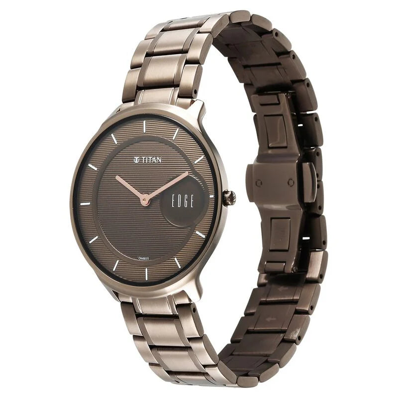 Titan Edge Baseline Grey Dial Analog Stainless Steel Strap watch for Men - 1843QM02 - KRISHNA WATCH COMPANY