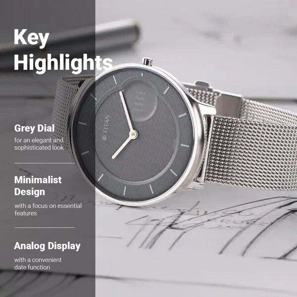 Titan Minimals Grey Dial Analog Stainless Steel Strap Watch for Men 1843sm01 - KRISHNA WATCH COMPANY