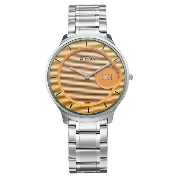 Titan Edge Murals Quartz Analog Yellow Dial Stainless Steel Strap Watch For Men 1843sm05 - KRISHNA WATCH COMPANY