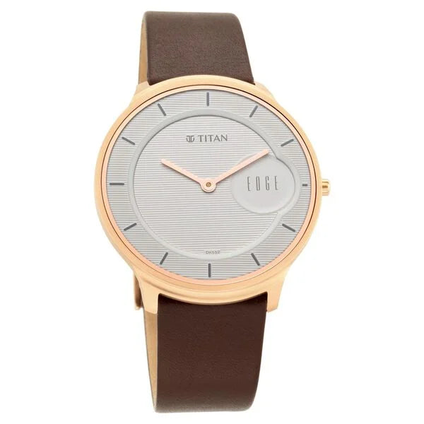 Titan Edge Quartz Analog White Dial Leather Strap Watch for Men - 1843WL01 - KRISHNA WATCH COMPANY