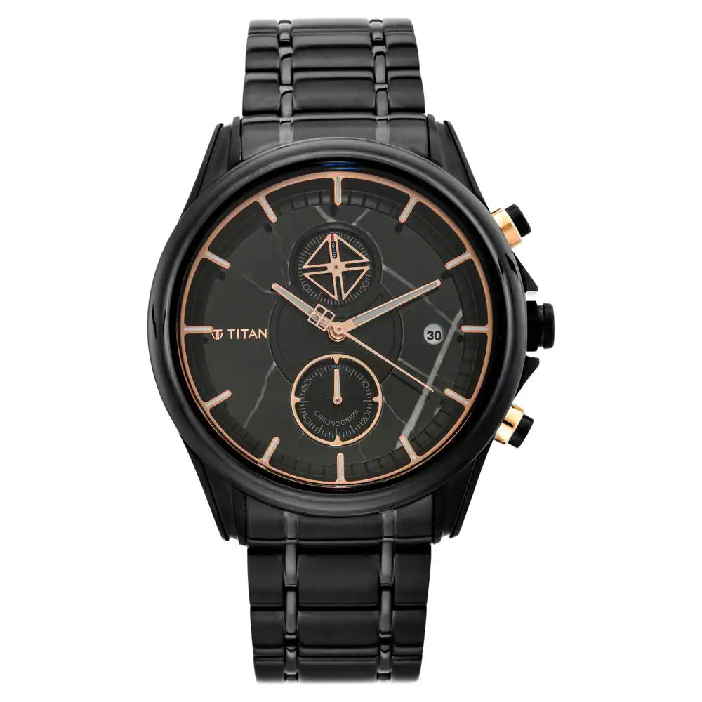 Titan Grandmaster Black Dial Chronograph Stainless Steel Strap watch for Men 1847KM02 - KRISHNA WATCH COMPANY
