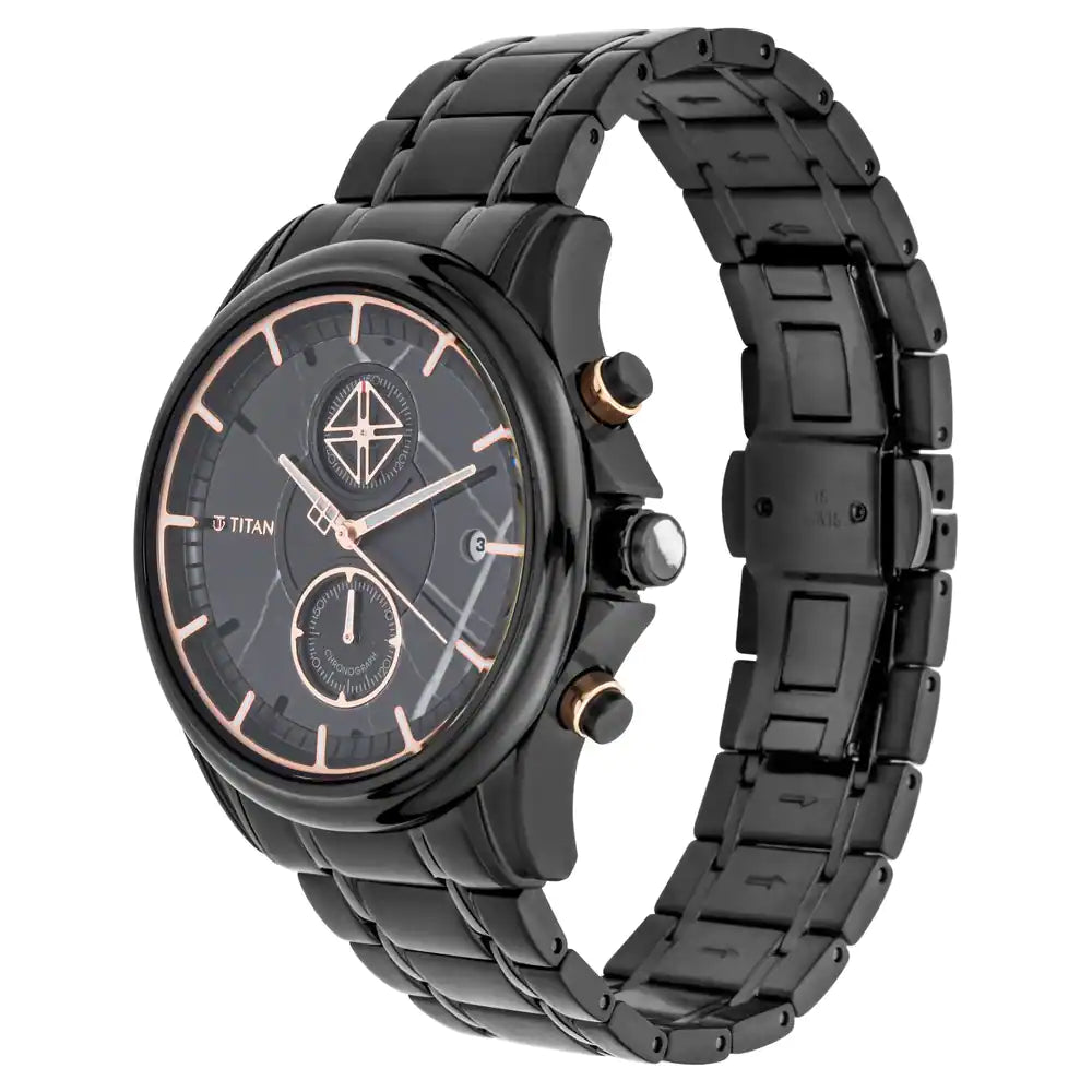 Titan Grandmaster Black Dial Chronograph Stainless Steel Strap watch for Men 1847KM02 - KRISHNA WATCH COMPANY